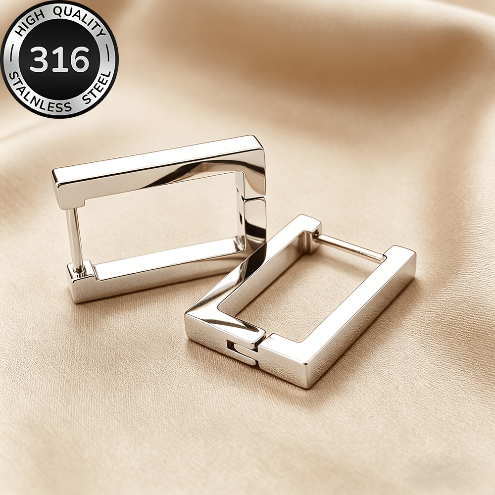 Women's Hypoallergenic Stainless Steel Golden Square Earrings, Elegant Design